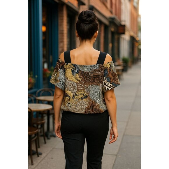 7Th Avenue Design Studio Large Cold Shoulder Tunic Top Paisley Animal Print Chic - Picture 5 of 13